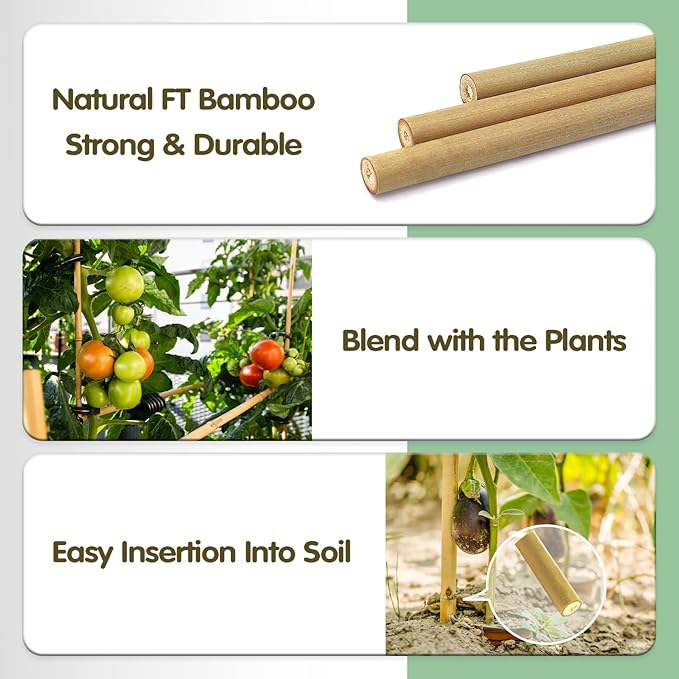 Bamboo Stakes,4FT Natural Bamboo Garden Stakes,BOVITRO 25Pcs Plant Stakes,Bamboo Sticks for Tomato,Beans,Vegetable and Climbing Plants