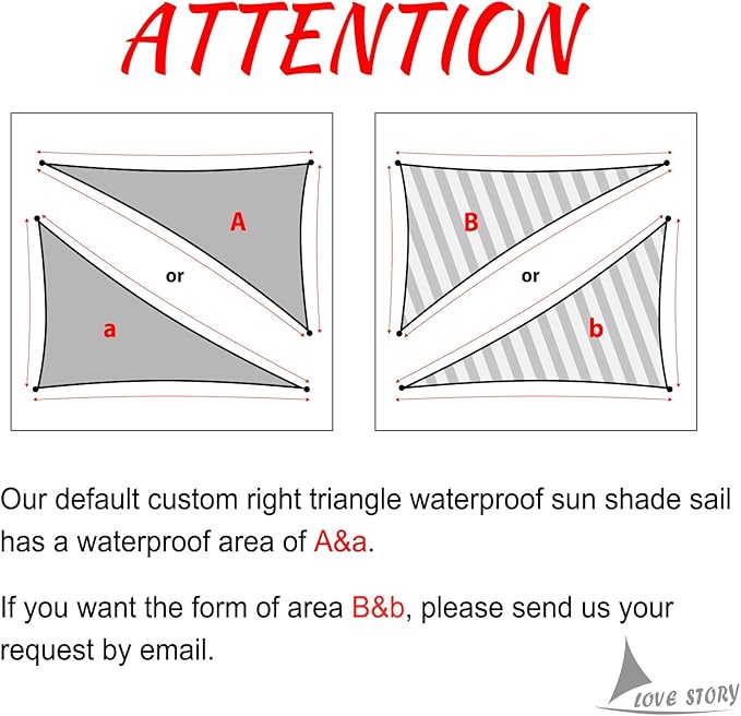LOVE STORY Right Triangle 7'x14'x15.7' Waterproof Sun Shade Sail Canopy UV Block for Outdoor Patio Backyard Carport,Cream(We Make Custom Size)