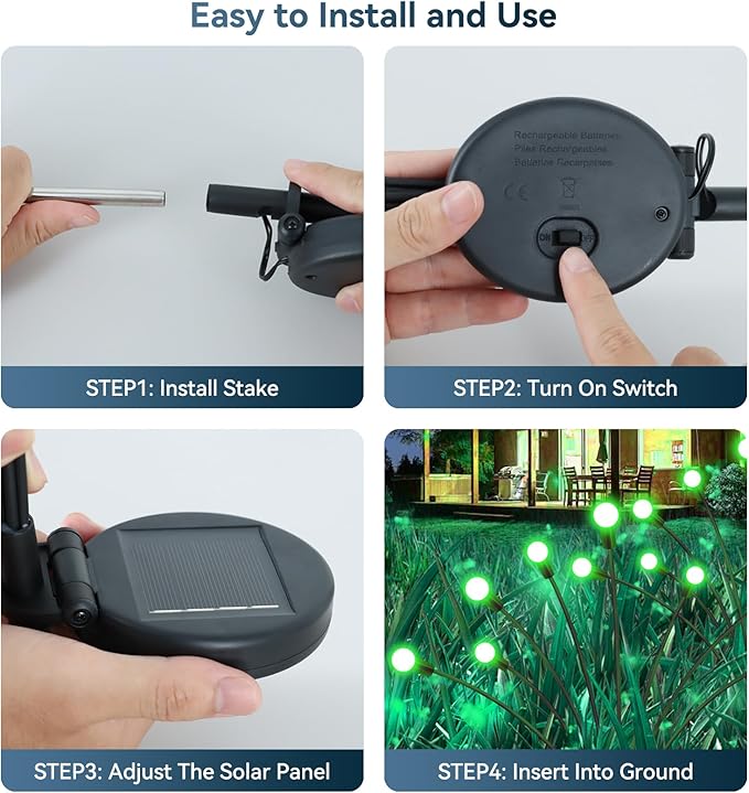 Solar Garden Lights Outdoor Waterproof, 4 Pack 32 LED Swaying Light Firefly Light Outdoor Decor Lights for Garden Gifts for Pathway Party Christmas Decoration, Green