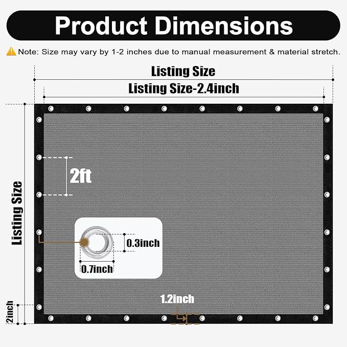 Artpuch 90% Sun Shade Cloth, 8 x 12 FT Pergola Shade Cover Canopy with Grommets, Sun Screen Fabric Tarp for Patio, Outdoor, Garden, Backyard, Light Grey