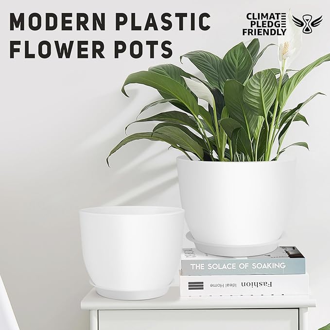 Plant Pots 12/10/9 inch Set of 3, Flower Pots with Multi Mesh Drainage Holes, Large Planters for Indoor Outdoor Garden Plants and Flowers. (White)