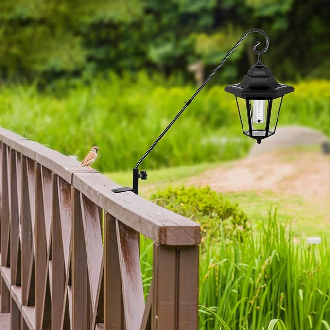 FEED GARDEN 31 Inch Heavy Duty Deck Hook for Railing 2 Pack, Non-Slip Clamp, 360 Degree Swivel, for Hanging Bird Feeders, Plants, Lanterns, Suet Baskets, Wind Chimes, Black