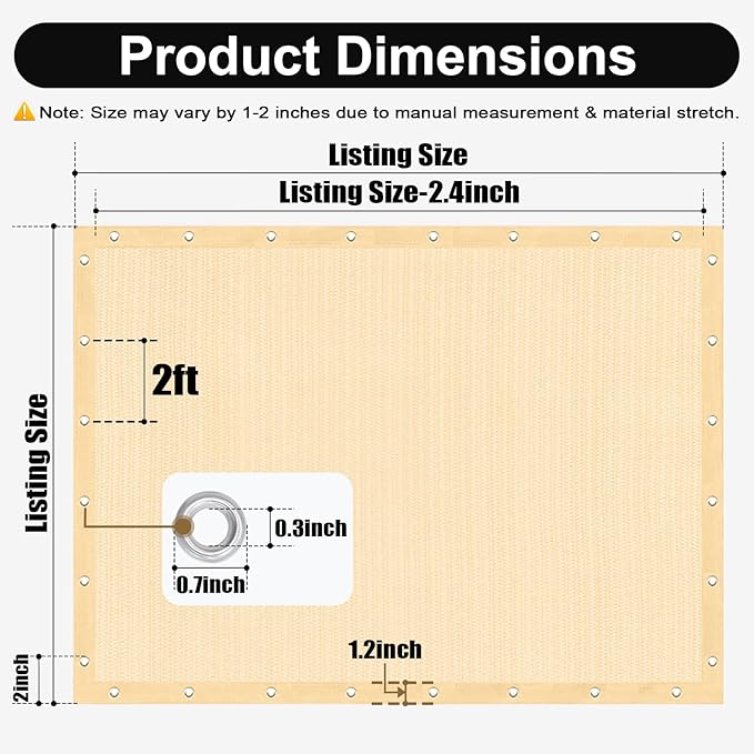 Artpuch 90% Sun Shade Cloth, 8 x 10 FT Pergola Shade Cover Canopy with Grommets, Sun Screen Fabric Tarp for Patio, Outdoor, Garden, Backyard, Wheat