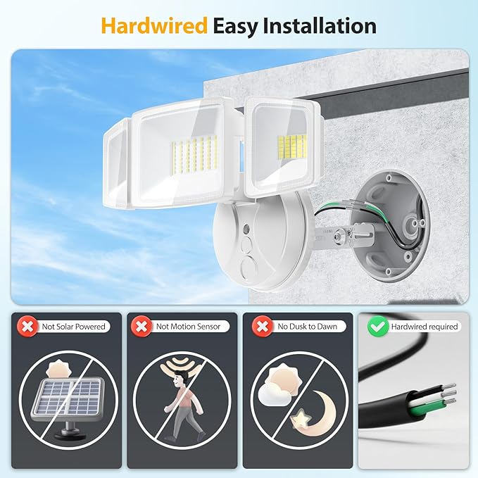 Onforu 75W Flood Lights Outdoor, 7000LM Brightness Security Lights Switch Controlled, 3 Adjustable Heads, IP65 Waterproof, 6500K Wall Mount Exterior LED Flood Light