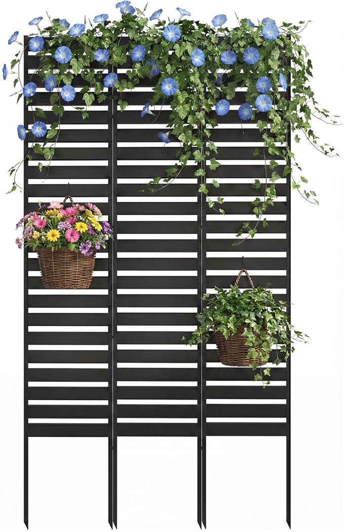 Metal Privacy Screen Outdoor - 60" H X 36" W Freestanding Privacy Fence Panels with Stakes - Decorative Garden Air Conditioner Trash Can Pool Equipment Enclosure for Backyard Patio Wall