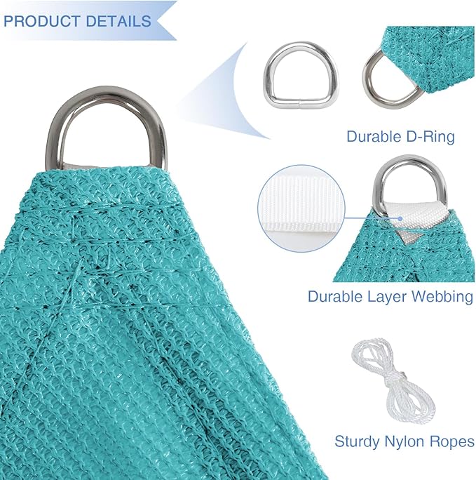 E&K Sunrise 17' x 17' x 17' Sun Shade Sail Triangle Canopy Shade Cover UV Block for Patio Backyard Garden Outdoor (Turquoise)