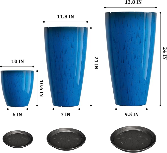 QCQHDU 24,21,11 inch Large Planters with Drainage Hole & Saucer, Set of 3 Plant Pots Tall Planter for Indoor & Outdoor Plants Home Modern Decor
