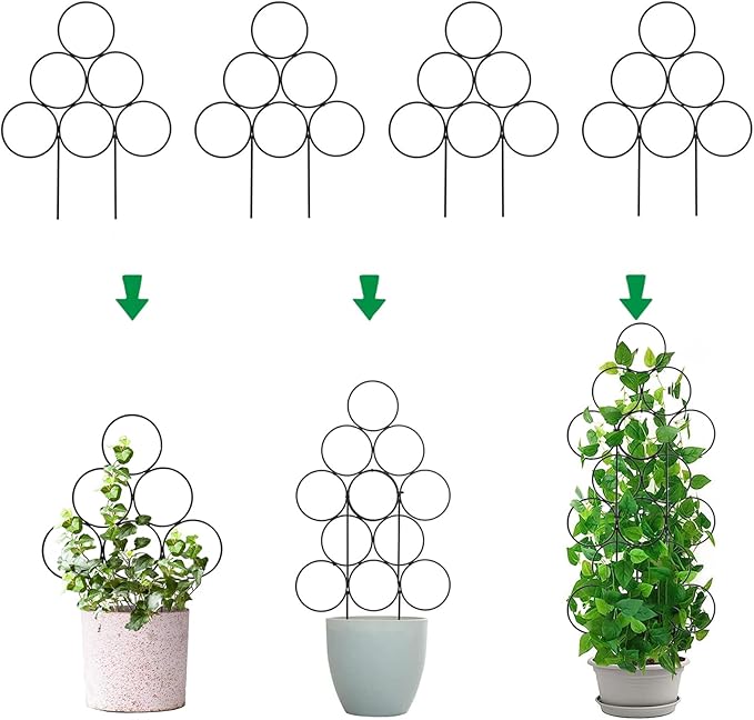 Trellis for Climbing Plants Indoor,4 Pack Stackable Garden Trellis for Potted Plant Support, 15.7 Inch Small Houseplant Metal Wire Trellis for Vine Ivy Rose Plant Trellis (Black)