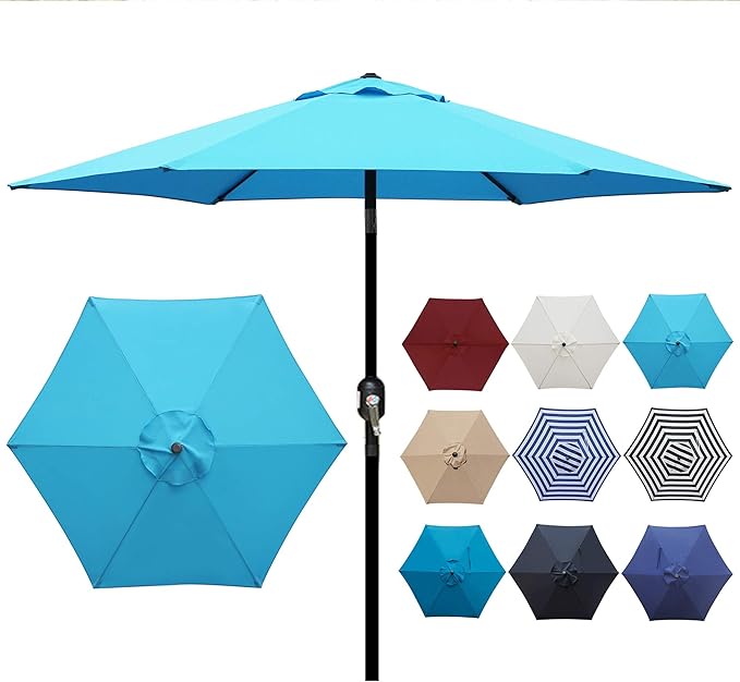 Blissun 7.5 ft Patio Umbrella, Yard Umbrella, Outdoor Market Umbrella with Push Button Tilt Crank (Light Blue)