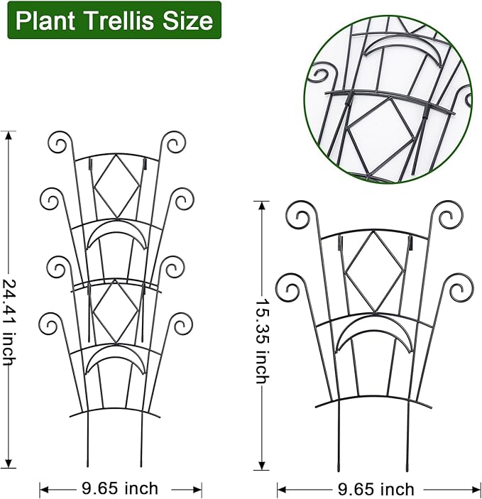 4 Pack Stackable Metal Plant Trellis for Climbing Plants Outdoor/Indoor - Sturdy Garden Trellis for Potted Plants, Vine Support Stakes with Rustproof Design- Decorative Plant Support