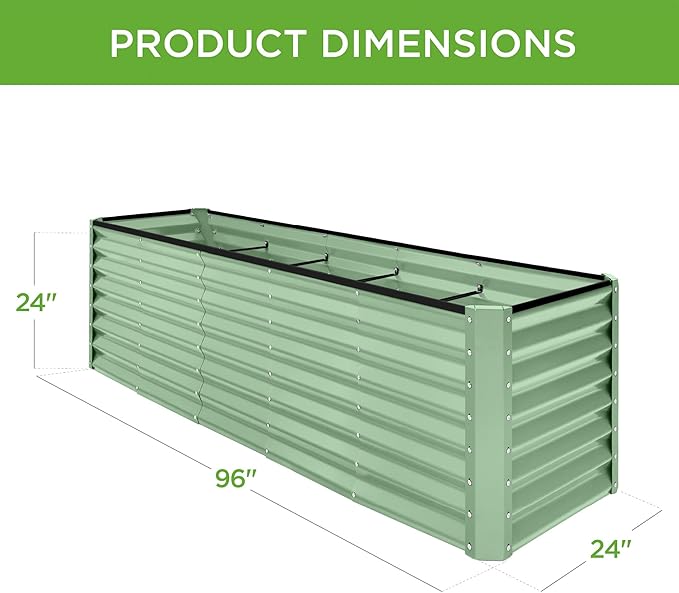 Best Choice Products 8x2x2ft Outdoor Metal Raised Garden Bed, Rectangular Deep Root Planter Box for Vegetables, Flowers, Herbs, and Succulents w/ 239 Gallon Capacity - Sage Green