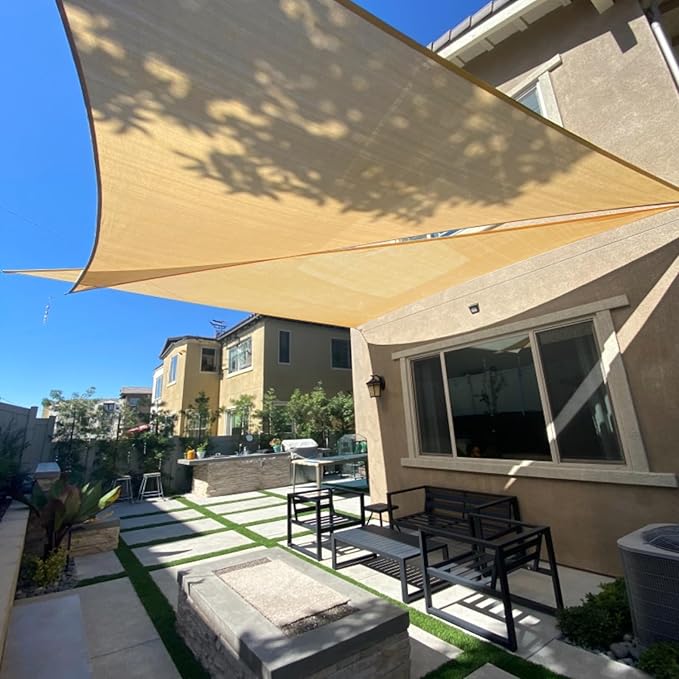 SUNLAX Sun Shade Sail 6' x 8' x 10' Sand Rectangle Canopy Sail Shade Cover UV Block Permeable Sunshade Outdoor for Patio Backyard Deck Pergola (We Make Custom Size)