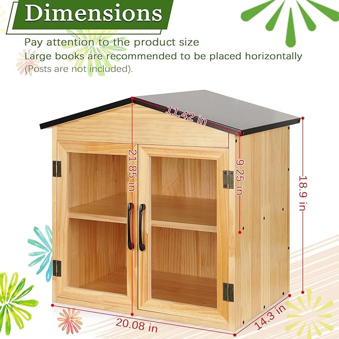 Outdoor Library Outdoor Book Box Storage Small Wooden Cabinet Little Literature Box for Neighborhoods Community and Schools Sharing Books, Flyers, Newspapers, Food and Art (D)