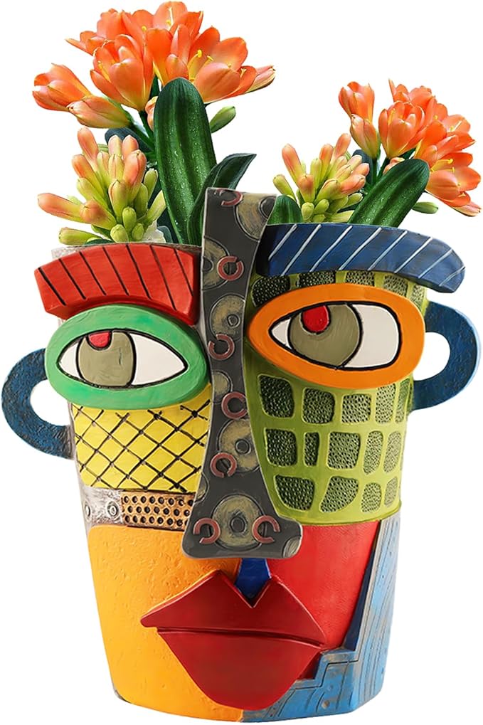 Abstract Face Planters Pots Head,Unique Head Planter for Indoor Plants,Funny Face Flower Pot,Colorful Plant Pots for Outdoor Garden Decor and Home Art Decoration(Modern)