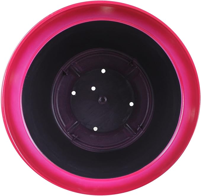 Garden Elements Indoor/Outdoor Glazed Brushed Happy Plastic Planter, Large, Bright Pink, 15"