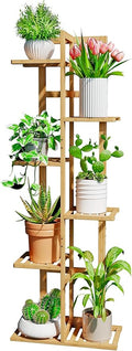 DolceLuna Plant Stand Indoor Corner, Tiered Bamboo Plant Shelf 46 Inch Tall, Plant Rack 6 Tier for Multiple Small Plants, Flower Holders for Living Room Bedroom Window Patio Balcony, Natural