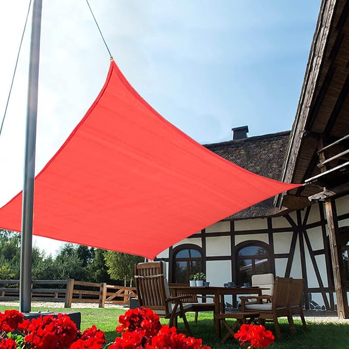 KANAGAWA Sun Shade Sail 12'x12' Scarlet Square UV Block Canopy Awning Shelter Fabric Cloth Screen for Outdoor Patio Garden Backyard