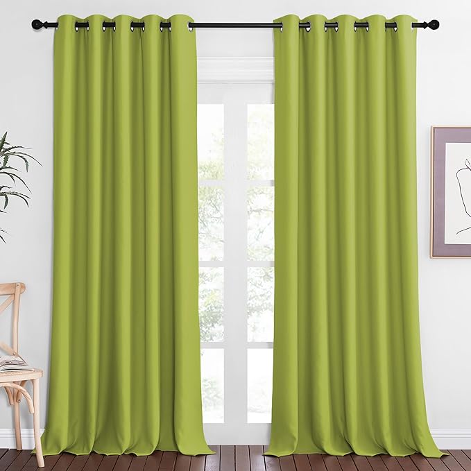 NICETOWN Patio Blackout Curtain Panels - Extra Wide Sliding Door Thermal Insulated Drape, Privacy Room Divider Curtain for Bedroom Office (Fresh Green, 66 x 118 Inch Long)