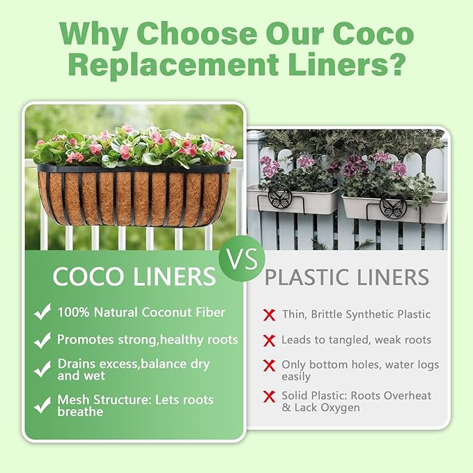 Legigo 2 Pack Trough Coco Liner for Planters- 48 Inch Window Box Liners Coconut Coir Basket Liners, Planter Box Coconut Liner for Window Flower Box Pots, Fence Trough Planter, Wall Planter Basket