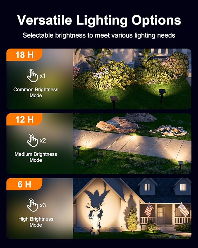 6 Pack Solar Power Spot Lights Outdoor Waterproof LED Dusk to Dawn Landscape Spotlight for Outside Yard, Tree, Flag, Yard, Garden, Statues, 3 Modes, 18 Hours Accent Ambient Lighting - Warm White