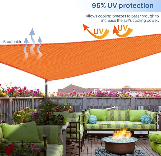 E&K Sunrise 25' x 25' x 25' Sun Shade Sail Triangle Canopy Shade Cover UV Block for Patio Backyard Garden Outdoor (Orange)
