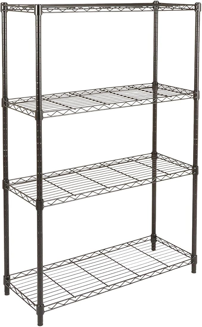 Amazon Basics 4-Shelf Adjustable Heavy Duty Steel Wire Rack Storage Shelving, Sturdy Garage Shelving, 350 lbs Capacity Per Shelf, Easy No-Tool Assembly, 36" x 14" x 54", Black | Heavy Duty, Adjustable, for Kitchen, Garage, Storage, Shelving Organizer