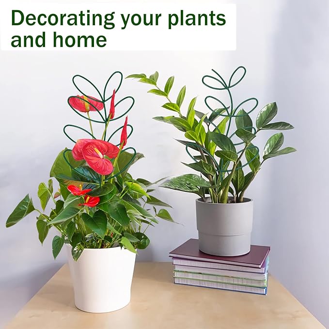 AUGSUN 2 Packs Plant Trellis Garden Trellis Plant Stakes Trellis for Climbing Plants Indoor Plants Metal Leaf Shape Plant Support for Houseplants with 50 Ties Plant Lover Gift (Green)