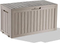 ROJIK Outdoor Storage Housing Deck Box - Waterproof Patio Furniture, Garden Tools, Cushions, Pool Accessories Storage Bench with Lockable Lid and Side Handles (Grey 78 Gal)