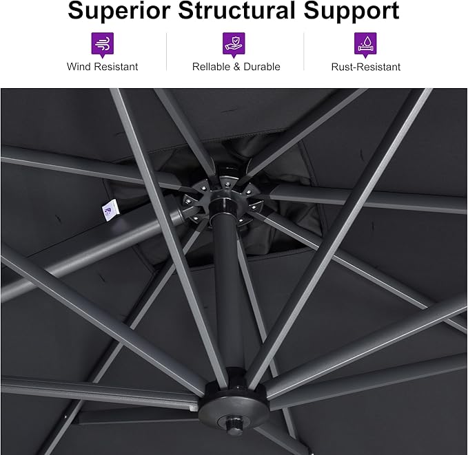 PURPLE LEAF 8 Feet Square Cantilever Umbrella Patio Umbrella with Base Outdoor Umbrella Aluminum Offset with 360-degree Rotation for Garden Deck Pool Patio, Grey