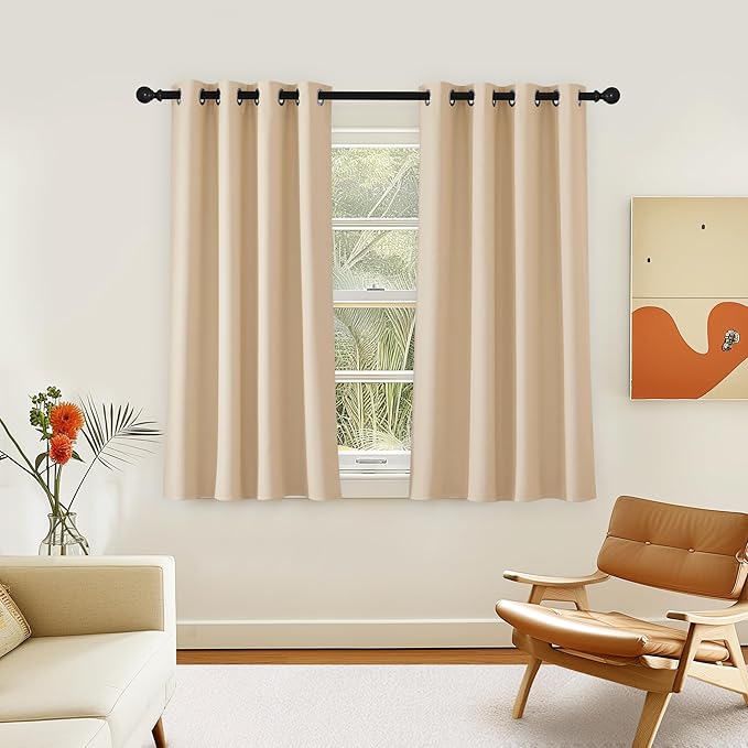 NICETOWN Biscotti Beige Blackout 54 inch Curtain for Cafe, Window Treatment Thermal Insulated Solid Grommet Vertical Drapes Sound Reducing for Bedroom, 1 Panel, W46 x L54