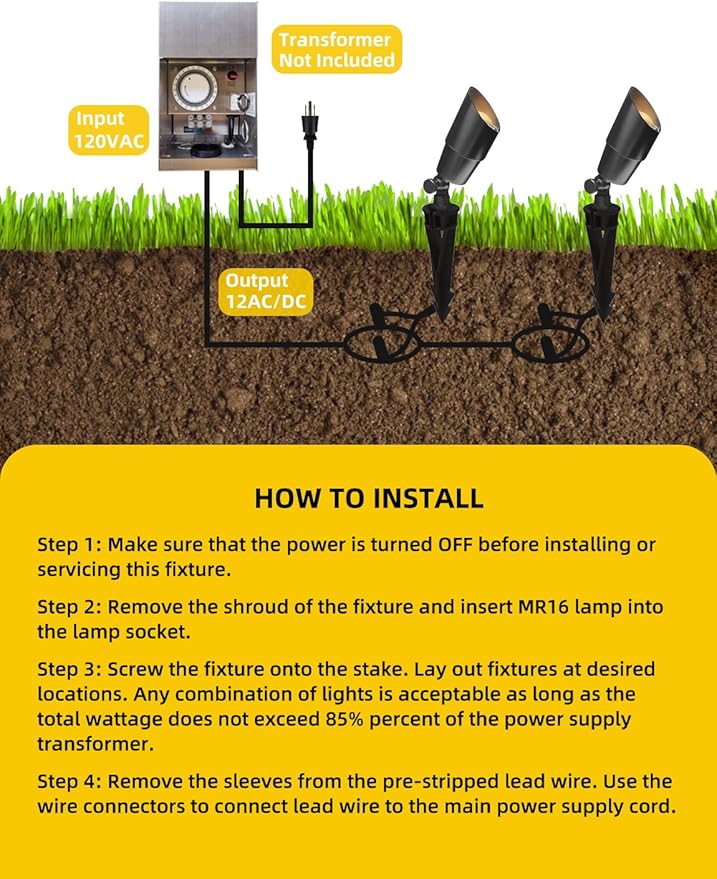 COLOER Brass Low Voltage Landscape Spotlight(Black) 6-Pack with 5W Aluminum Housing MR16 LED Bulb 2700K 450LM CRI85+,12V AC/DC Outdoor Uplighting, Directional Garden Patio Spot Up Light(101B-Black)