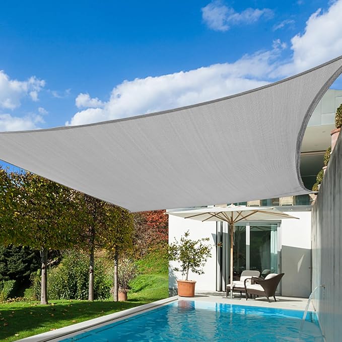 KANAGAWA Sun Shade Sail Curved 16'X20' Gray Rectangle Outdoor Shade Cover UV Blovk Canopy for Patio Garden Backyard Heavy Duty Permeable 185GSM (We Make Custom Size)