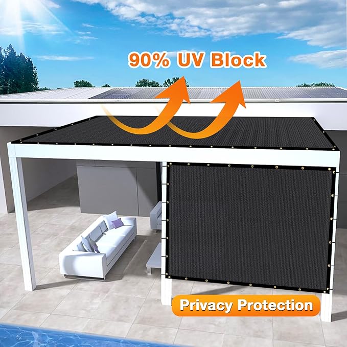 Artpuch Outdoor Pergola Shade Cover 11x12 FT Sun Shade Cloth with Grommets Black 90% UV Protection Canopy Patio Privacy Screen (Customized Available)