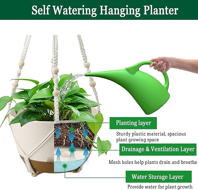 3 Pack Hanging Planters Set, 8 Inch Indoor Outdoor Hanging Plant Pot Basket,Hanging Flower Pot with Drainage Hole with 3 Hooks for Garden Home(8 inch Combination)