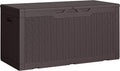 Greesum Outdoor Storage Box 100 Gallon Storage Bin with Lid for Patio Furniture, Garden Tools, Pool Supplies, Lockable, Waterproof and UV Resistant, Dark Brown