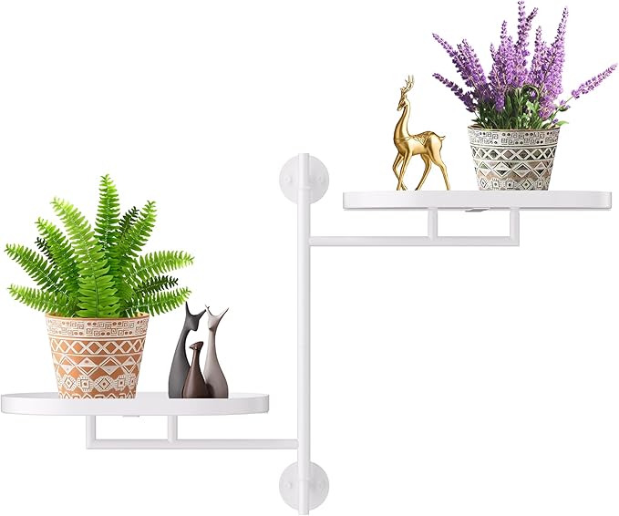 Window Rotating Plant Stand Shelf Indoor White Metal Floating Shelves 2-Tier Wall Mount Plant hanger Holders for Wall Planter Modern Home Decor window sill gifts