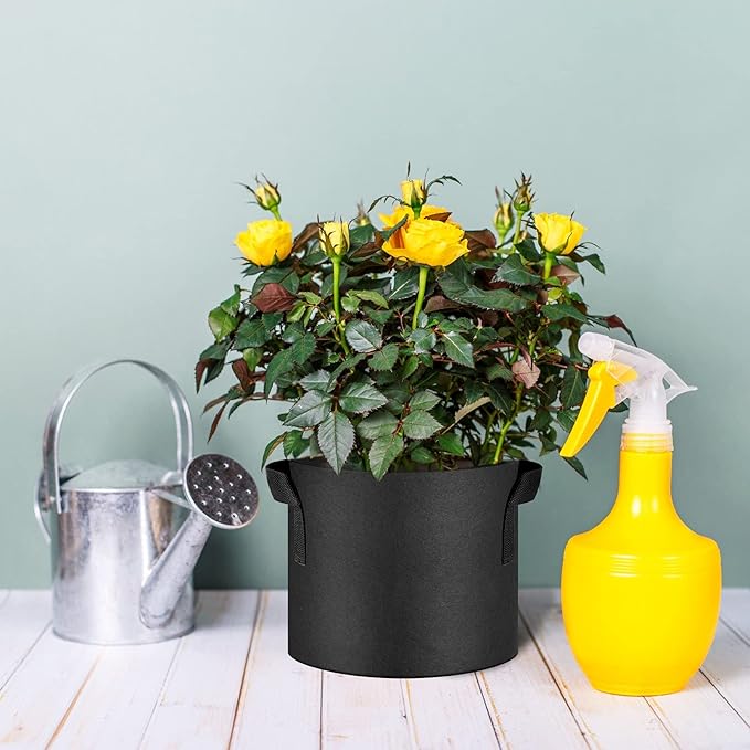 NYONG 12-Pack 25 Gallon Thickened Non-Woven Grow Bags, Aeration Fabric Pots with Handles（Black）