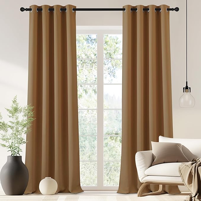 NICETOWN Blackout Drapery Curtain Panel 90 inches Long - Window Treatment Thermal Insulated Grommet Blackout Curtain/Drape for Bedroom Living Room (Gold Brown, 1 Panel, 46 by 90 inches)