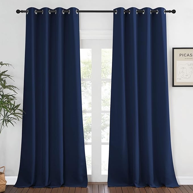 NICETOWN Blackout Navy Curtain for Windows 102 inch Length, Grommet Energy Saving Thermal Drapes Sound Reducing Window Treatments for Living Room, 1 Panel, W52 x L102