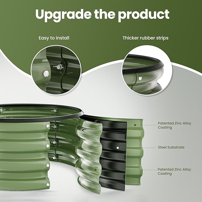 ZXZYHFTY Round Galvanized Raised Garden Bed kit,Green Outdoor Garden Raised Planter Box, Round Large Metal Raised Garden Beds for Vegetable 2 * 2 * 1ft 2 Pcs