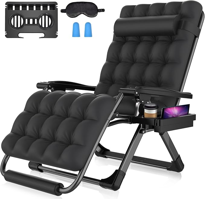 Suteck Oversized Zero Gravity Chair,33In XXL Lounge Chair w/Removable Cushion&Headrest, Reclining Camping Chair w/Upgraded Lock and Footrest, Reclining Patio Chairs Recliner for Indoor Outdoor,500LBS