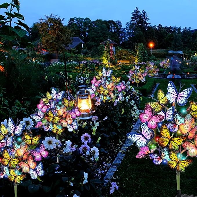Solar Garden Lights Outdoor Waterproof Decorative Solar Lights Outdoor 8 Pack with 176 LED 136 Butterfly Flower Garden Decor Yard Decorations Patio Lawn, Gifts for Mother's Day Mom Women