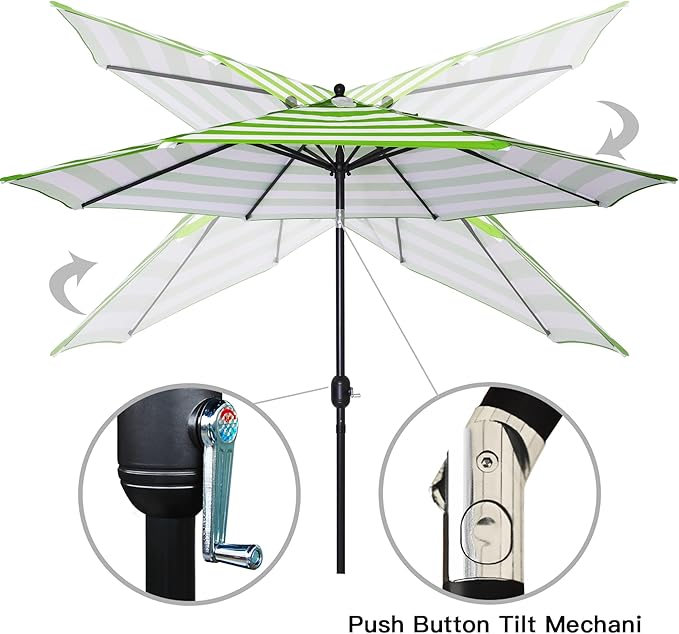 Sunnyglade 9' Patio Umbrella Outdoor Table Umbrella with 8 Sturdy Ribs (Grass Green and White)