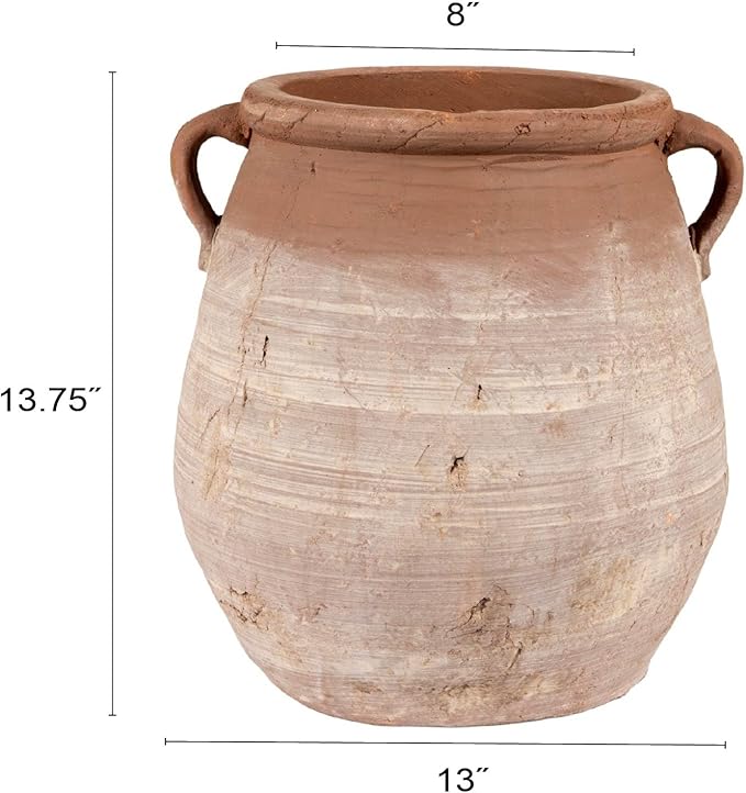 Creative Co-Op Large Orange & Whitewashed Terracotta Urn