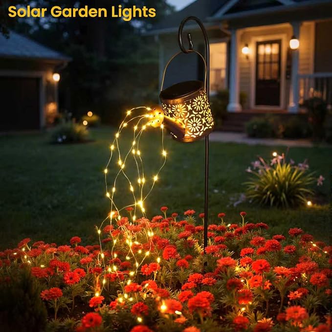 Solar Garden Lights Outdoor Decoration, Metal Solar Watering Can Lights Outdoor Waterproof, Small Patio Light Yard Lawn Pathway Decor, Gardening Gifts for Women Mom Grandma