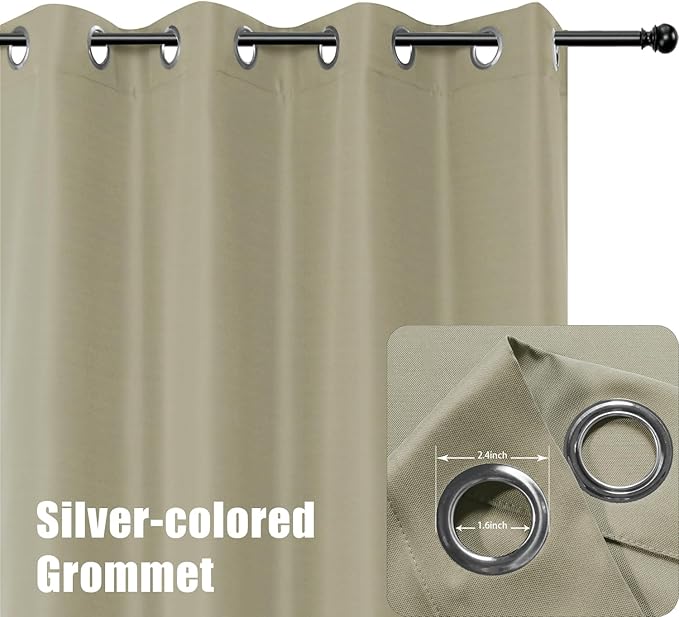 BONZER Waterproof Outdoor Curtains for Patio Porch Pergola Cabana Light Filtering Privacy Grommet Indoor Curtain Panels for Bedroom Living Room, 1 Panel, 54W x 84L inch, Taupe
