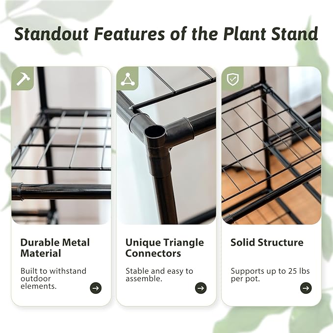 Metal Plant Stand Outdoor 62.2" Tall Plant Shelf for Plants 12 Pots Large Plant Sheves for Indoor Plants Living Room Heavy Duty Rack Garden Balcony Patio Hanging Planter
