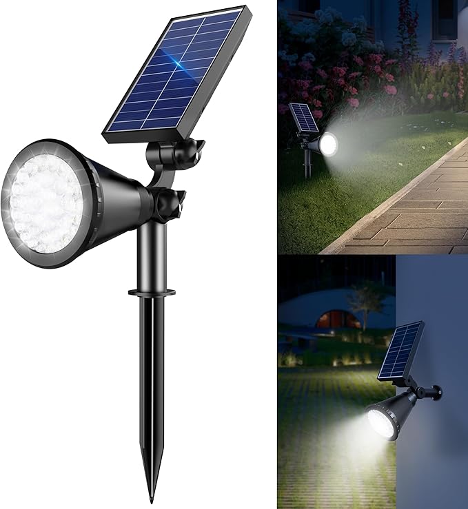 Solar Lights Outdoor Waterproof, 36 LEDs 1000LM Adjustable Solar Spot Lights Outdoor, 2-in-1 Solar Powered Spotlight Landscape Lighting for Garden, Yard, Pathway- 1 Pack (Cool White)