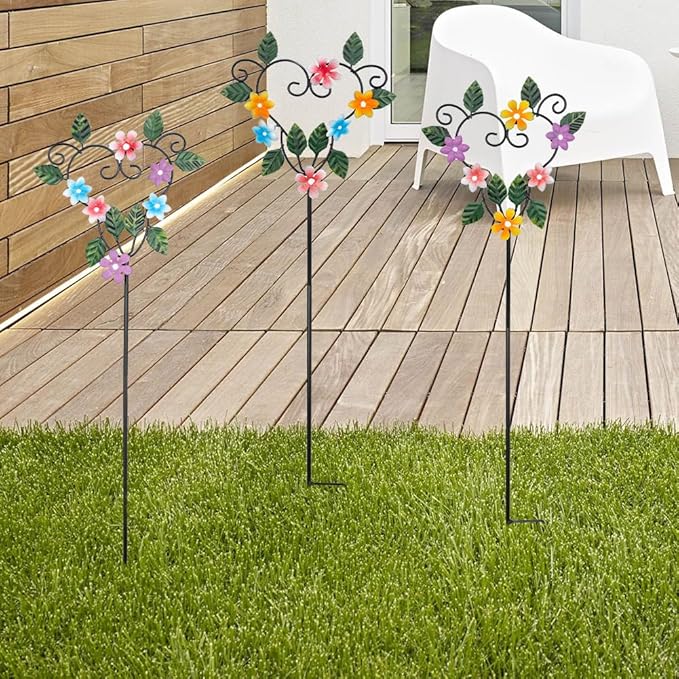 Metal Flowers Decorative Garden Stakes, 22.1 ''H Heart Shape Metal Flowers for Outside Yard Art Garden Stakes,Spring Outdoor Decor Housewarming Present for Women Mom Grandma