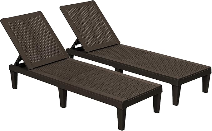 Devoko Outdoor Chaise Lounge Chair Set of 2 for Outside Pool Patio, Adjustable Waterproof Easy Assembly Chaise Lounge Outdoor (Deep Brown, Set of 2)
